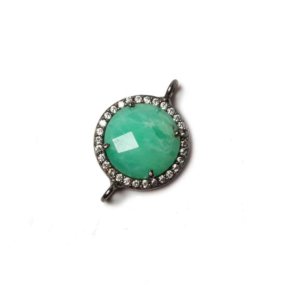 13mm Black Gold Bezeled White CZ & Chrysoprase Coin Connector 1 pc - Beadsofcambay.com