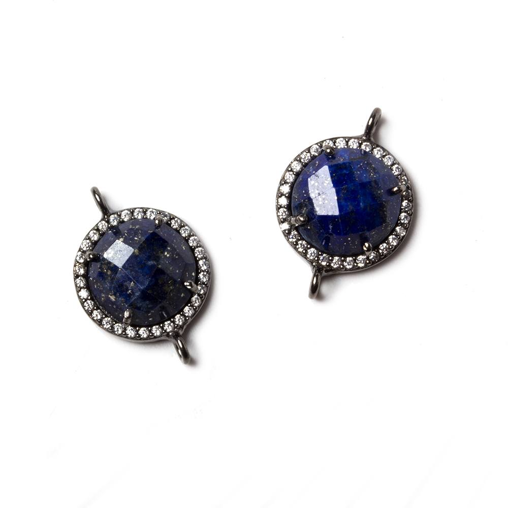 13mm Black Gold Bezeled White CZ & Lapis Lazuli Coin Connector 1 pc - Beadsofcambay.com