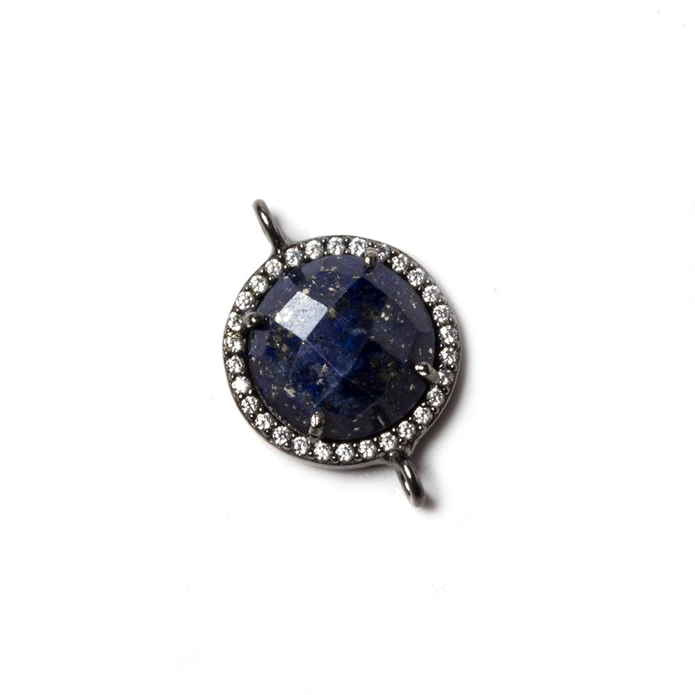 13mm Black Gold Bezeled White CZ & Lapis Lazuli Coin Connector 1 pc - Beadsofcambay.com