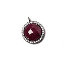 13mm Black Gold Bezeled White CZ & Ruby Coin Pendant 1 pc - Beadsofcambay.com