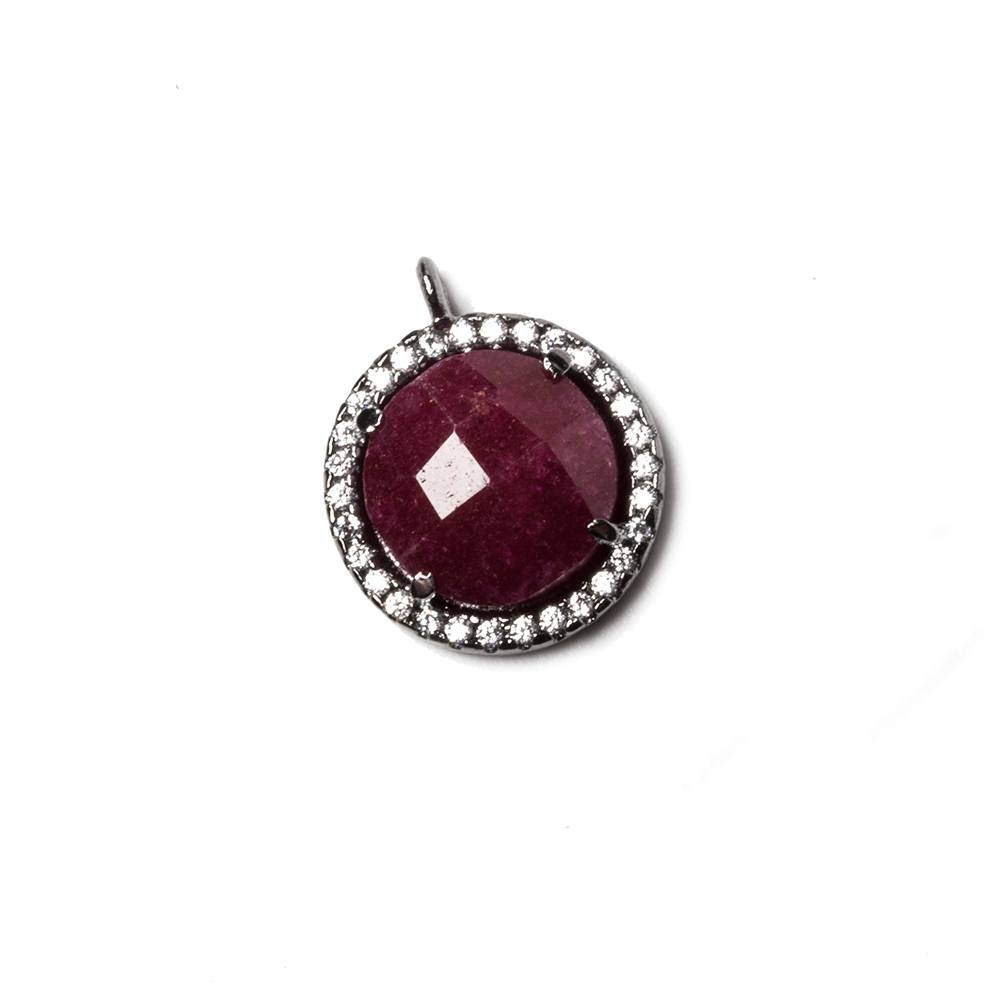 13mm Black Gold Bezeled White CZ & Ruby Coin Pendant 1 pc - Beadsofcambay.com