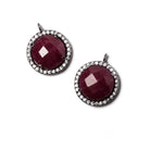 13mm Black Gold Bezeled White CZ & Ruby Coin Pendant 1 pc - Beadsofcambay.com