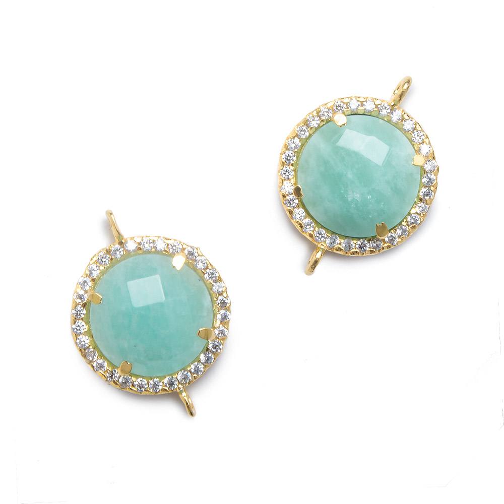 13mm Gold Bezel White CZ and Amazonite Coin Connector 1 focal bead - Beadsofcambay.com