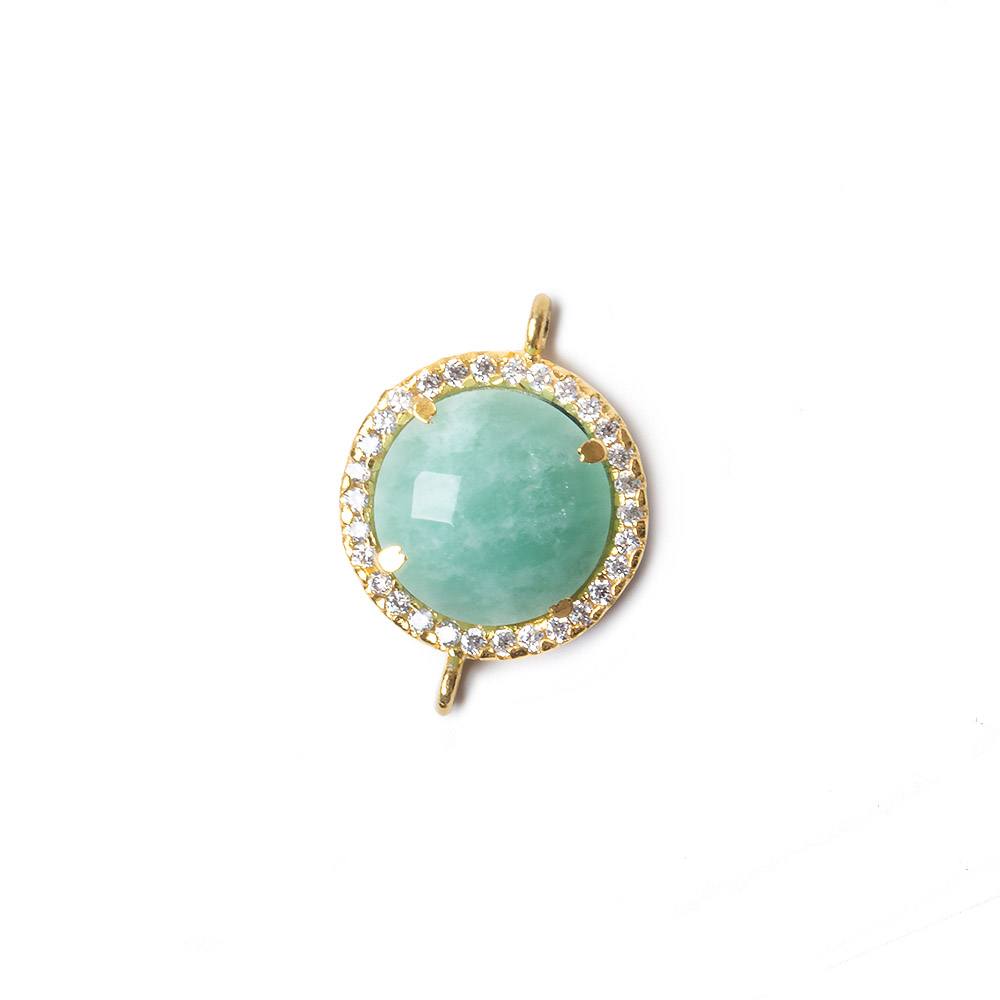 13mm Gold Bezel White CZ and Amazonite Coin Connector 1 focal bead - Beadsofcambay.com
