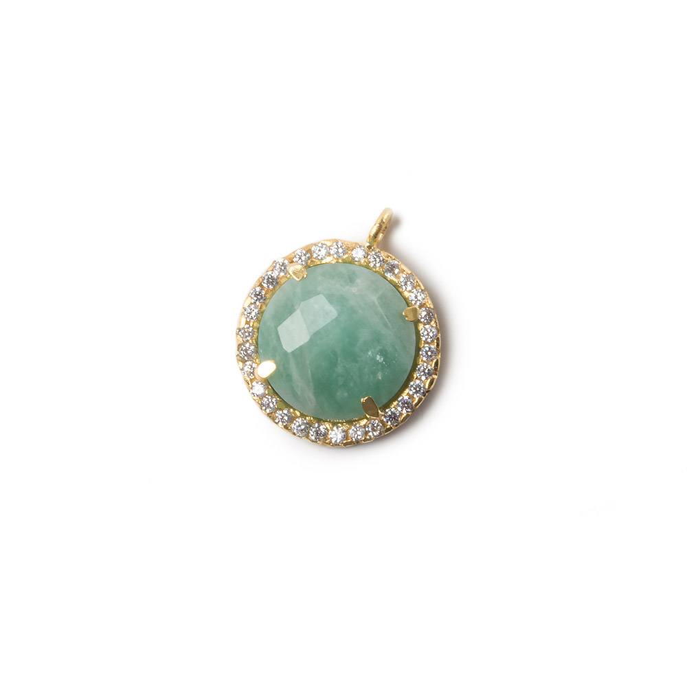 13mm Gold Bezel White CZ and Amazonite Coin Pendant 1 focal bead - Beadsofcambay.com