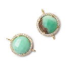 13mm Gold Bezel White CZ and Chrysoprase & Matrix Coin Connector 1 focal bead - Beadsofcambay.com