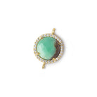 13mm Gold Bezel White CZ and Chrysoprase & Matrix Coin Connector 1 focal bead - Beadsofcambay.com