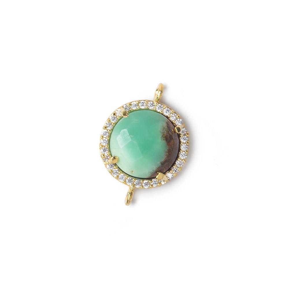 13mm Gold Bezel White CZ and Chrysoprase & Matrix Coin Connector 1 focal bead - Beadsofcambay.com