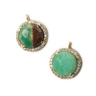 13mm Gold Bezel White CZ and Chrysoprase & Matrix Coin Pendant 1 focal bead - Beadsofcambay.com