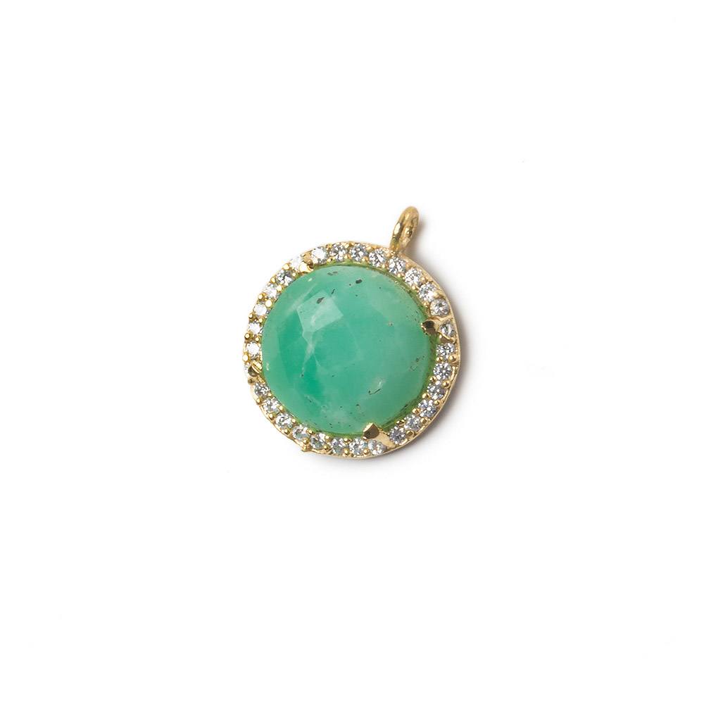 13mm Gold Bezel White CZ and Chrysoprase & Matrix Coin Pendant 1 focal bead - Beadsofcambay.com