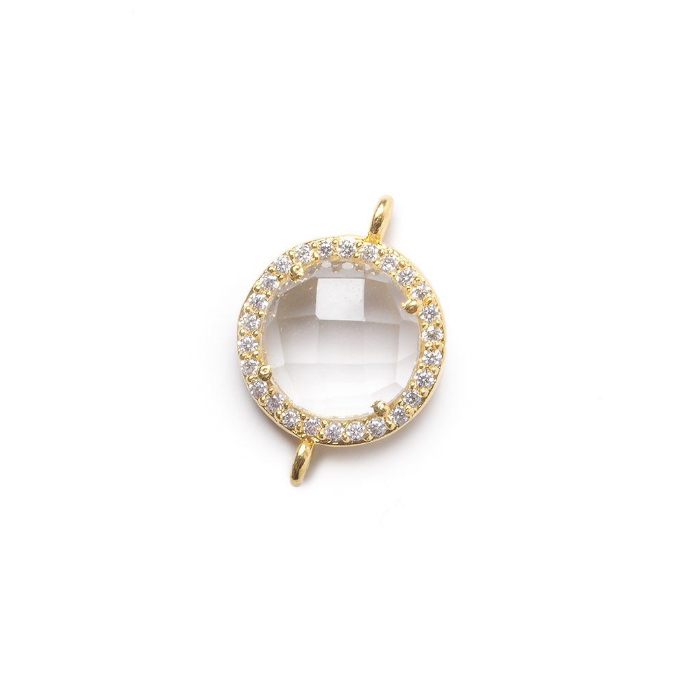 13mm Gold Bezel White CZ and Crystal Quartz Coin Connector 1 focal bead - Beadsofcambay.com