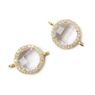 13mm Gold Bezel White CZ and Crystal Quartz Coin Connector 1 focal bead - Beadsofcambay.com