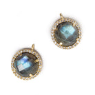 13mm Gold Bezel White CZ and Labradorite Coin Pendant 1 focal bead - Beadsofcambay.com