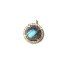 13mm Gold Bezel White CZ and Labradorite Coin Pendant 1 focal bead - Beadsofcambay.com