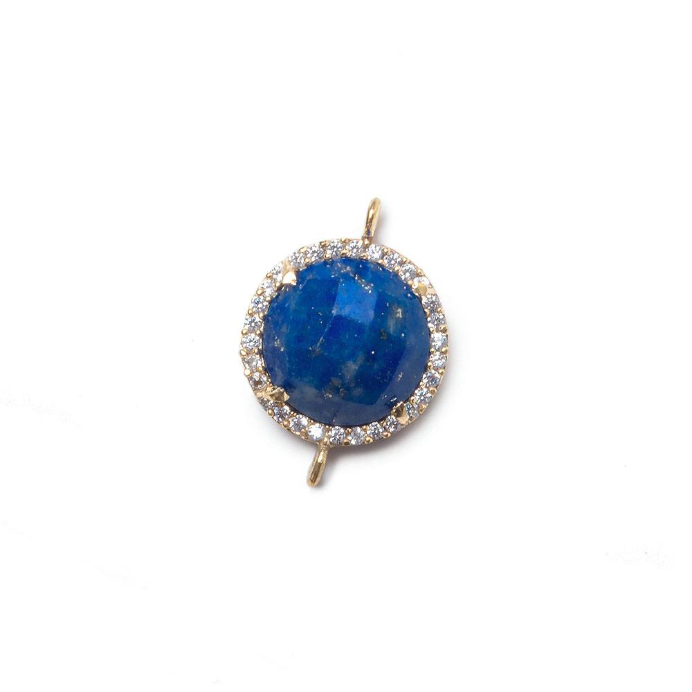 13mm Gold Bezel White CZ and Lapis Lazuli Coin Connector 1 focal bead - Beadsofcambay.com