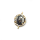 13mm Gold Bezel White CZ and Pyrite Coin Connector 1 focal bead - Beadsofcambay.com