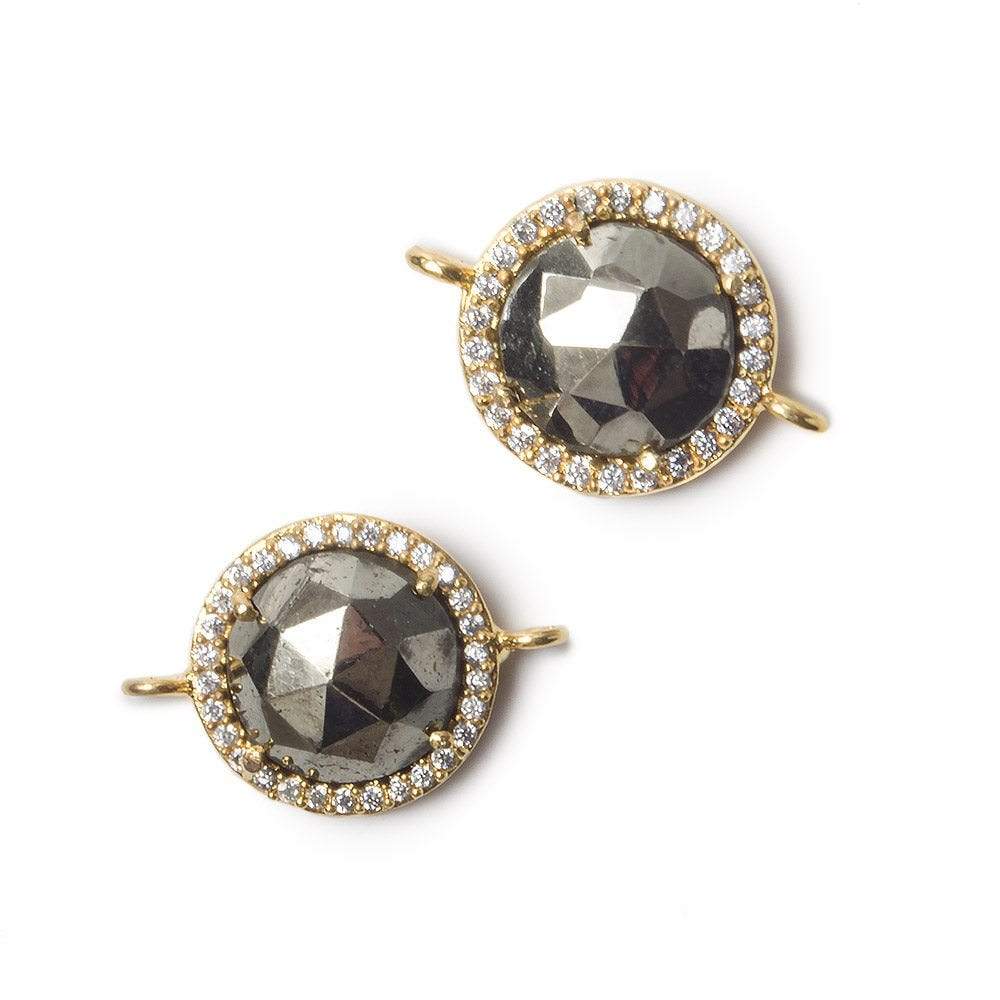 13mm Gold Bezel White CZ and Pyrite Coin Connector 1 focal bead - Beadsofcambay.com