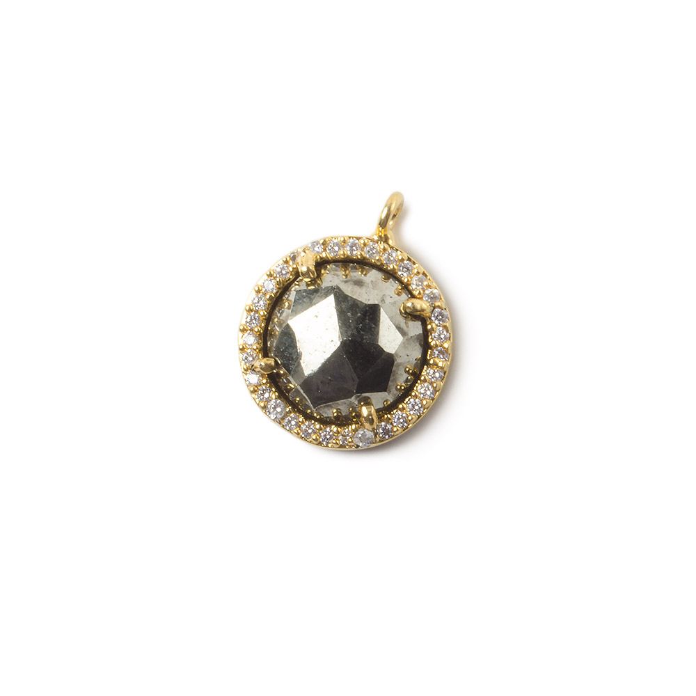 13mm Gold Bezel White CZ and Pyrite Coin Pendant 1 focal bead - Beadsofcambay.com