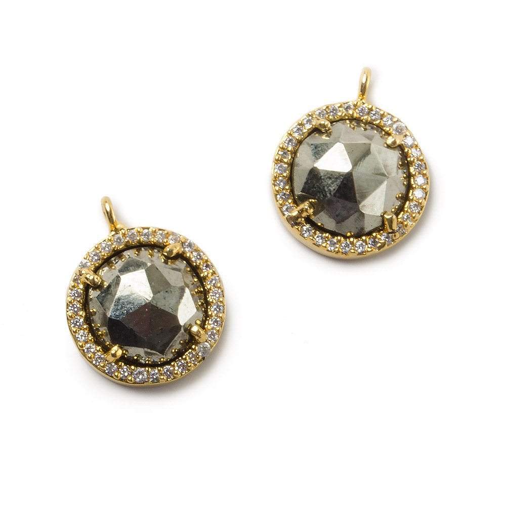 13mm Gold Bezel White CZ and Pyrite Coin Pendant 1 focal bead - Beadsofcambay.com