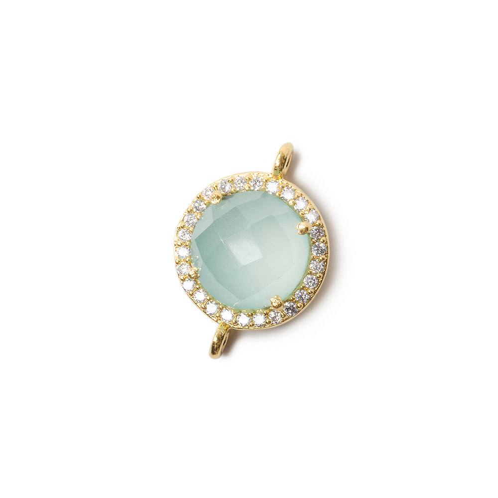 13mm Gold Bezel White CZ and Seafoam Chalcedony Coin Connector 1 Focal Bead - Beadsofcambay.com