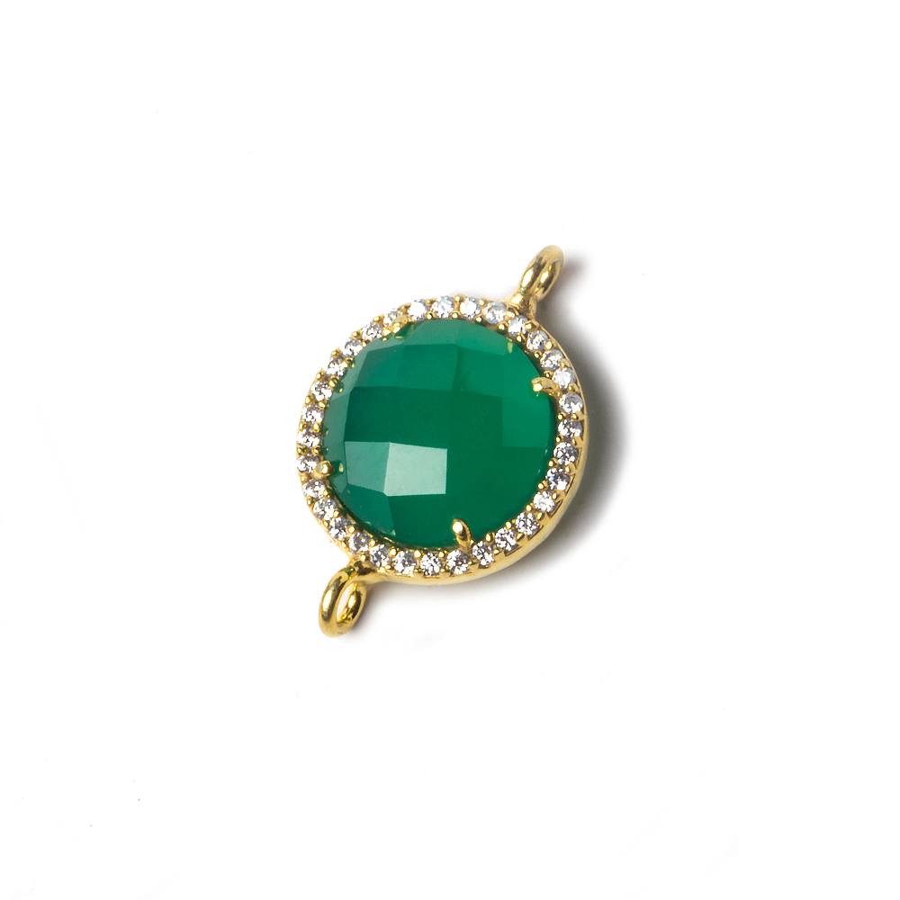 13mm Gold Bezeled White CZ and Green Onyx Coin Connector 1 piece - Beadsofcambay.com