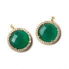 13mm Gold Bezeled White CZ and Green Onyx Coin Pendant 1 piece - Beadsofcambay.com