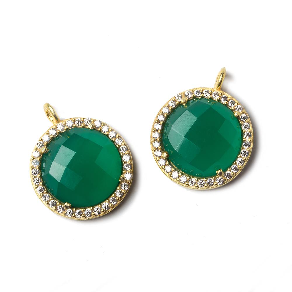 13mm Gold Bezeled White CZ and Green Onyx Coin Pendant 1 piece - Beadsofcambay.com