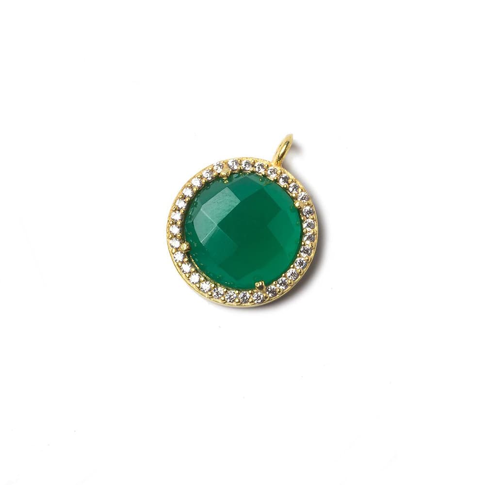 13mm Gold Bezeled White CZ and Green Onyx Coin Pendant 1 piece - Beadsofcambay.com