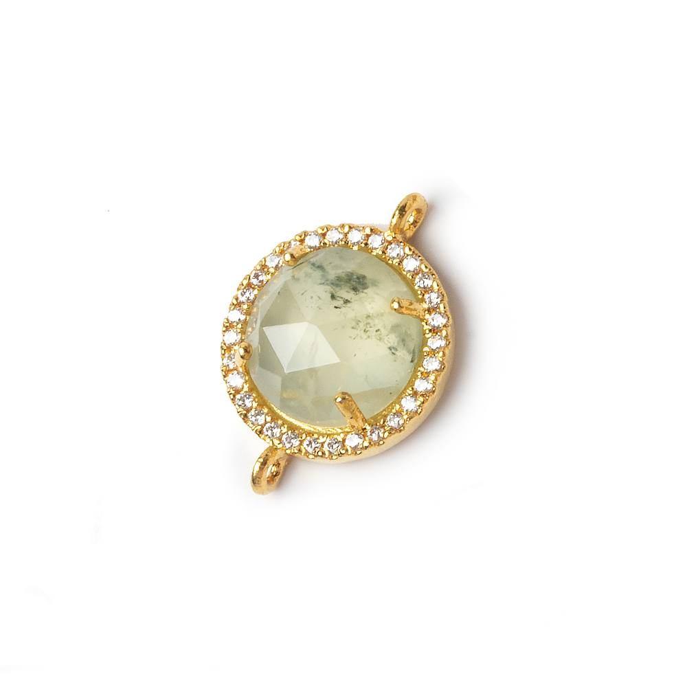 13mm Gold Bezeled White CZ and Prehnite Coin Connector 1 piece - Beadsofcambay.com