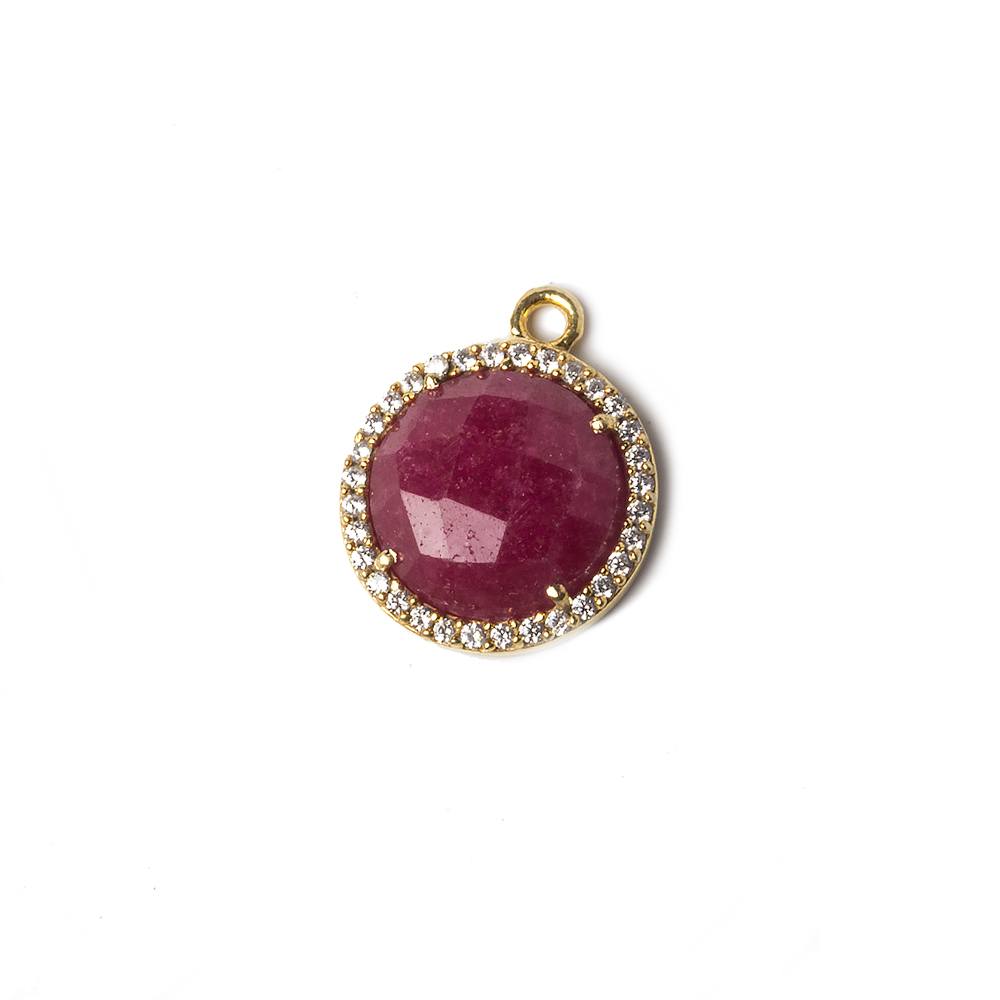 13mm Gold Bezeled White CZ and Ruby Coin Pendant 1 piece - Beadsofcambay.com