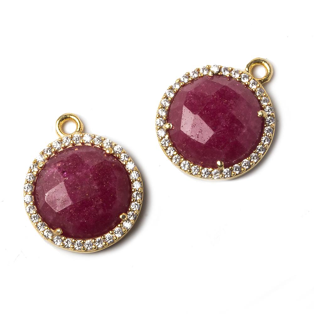 13mm Gold Bezeled White CZ and Ruby Coin Pendant 1 piece - Beadsofcambay.com