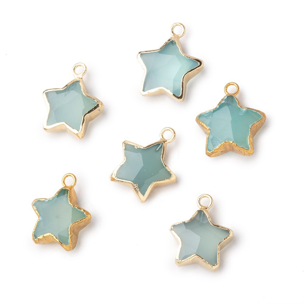 13mm Gold Leafed Seafoam Blue Chalcedony Faceted Star Focal Pendant 1 piece - Beadsofcambay.com