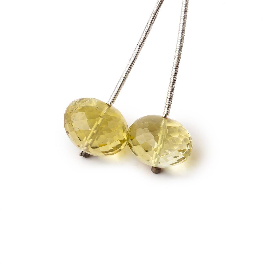 13mm Lemon Quartz Faceted Rondelle Focal Set of 2 Beads - Beadsofcambay.com