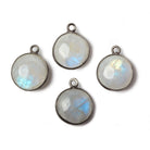 13mm Oxidized Silver Bezel Rainbow Moonstone plain coin Pendant 1 focal bead - Beadsofcambay.com