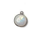 13mm Oxidized Silver Bezel Rainbow Moonstone plain coin Pendant 1 focal bead - Beadsofcambay.com