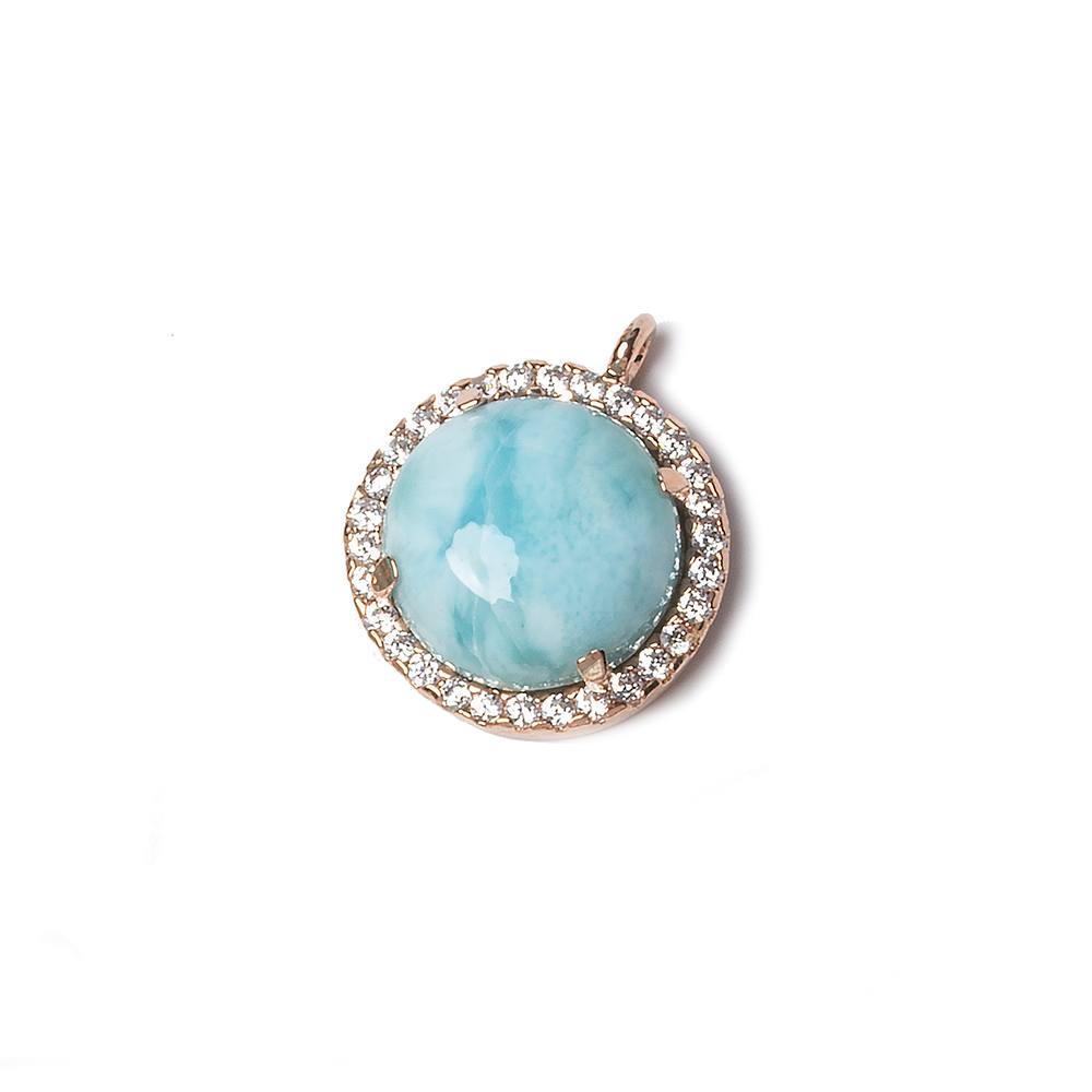 13mm Rose Gold Bezel CZ & Larimar Coin Pendant 1 focal bead - Beadsofcambay.com