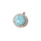 13mm Rose Gold Bezel CZ & Larimar Coin Pendant 1 focal bead - Beadsofcambay.com