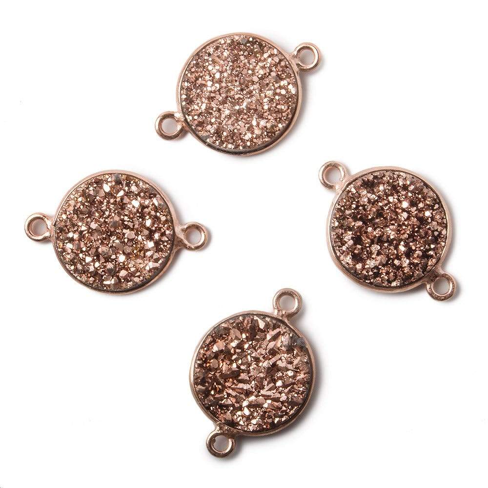 13mm Rose Gold Bezel Metallic Rose Drusy Coin Connector 1 piece - Beadsofcambay.com