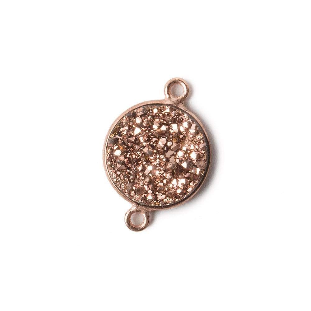 13mm Rose Gold Bezel Metallic Rose Drusy Coin Connector 1 piece - Beadsofcambay.com