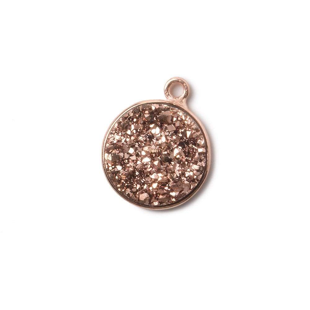 13mm Rose Gold Bezel Metallic Rose Drusy Coin Pendant 1 piece - Beadsofcambay.com