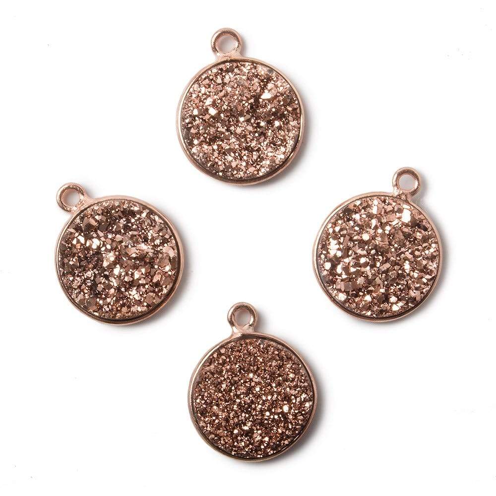 13mm Rose Gold Bezel Metallic Rose Drusy Coin Pendant 1 piece - Beadsofcambay.com