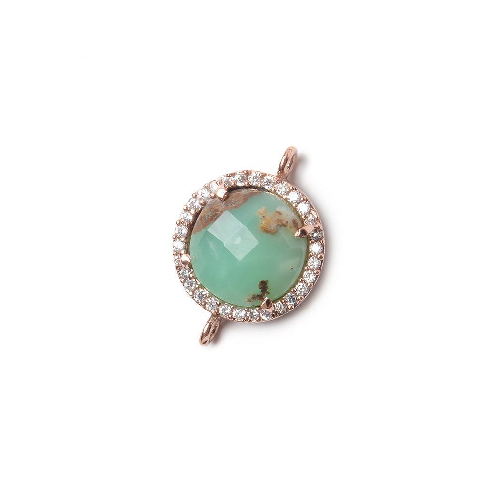 13mm Rose Gold Bezel White CZ and Chrysoprase & Matrix Coin Connector 1 focal bead - Beadsofcambay.com