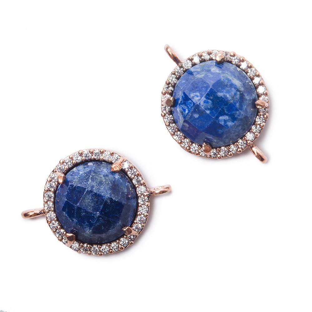 13mm Rose Gold Bezel White CZ and Lapis Lazuli Coin Connector 1 focal bead - Beadsofcambay.com