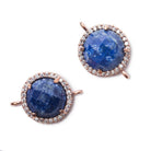 13mm Rose Gold Bezel White CZ and Lapis Lazuli Coin Connector 1 focal bead - Beadsofcambay.com