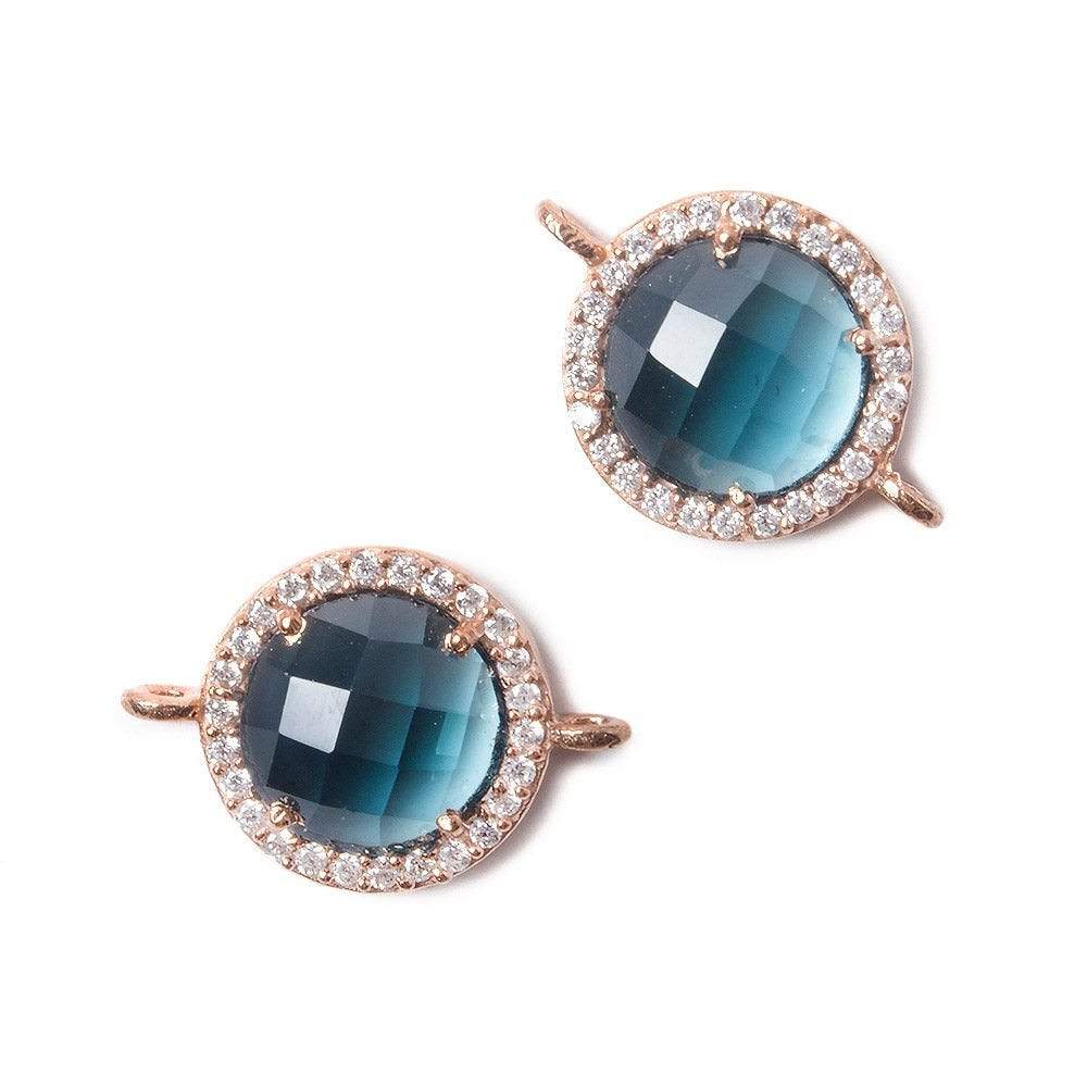 13mm Rose Gold Bezel White CZ and London Blue Quartz Coin Connector 1 focal bead - Beadsofcambay.com