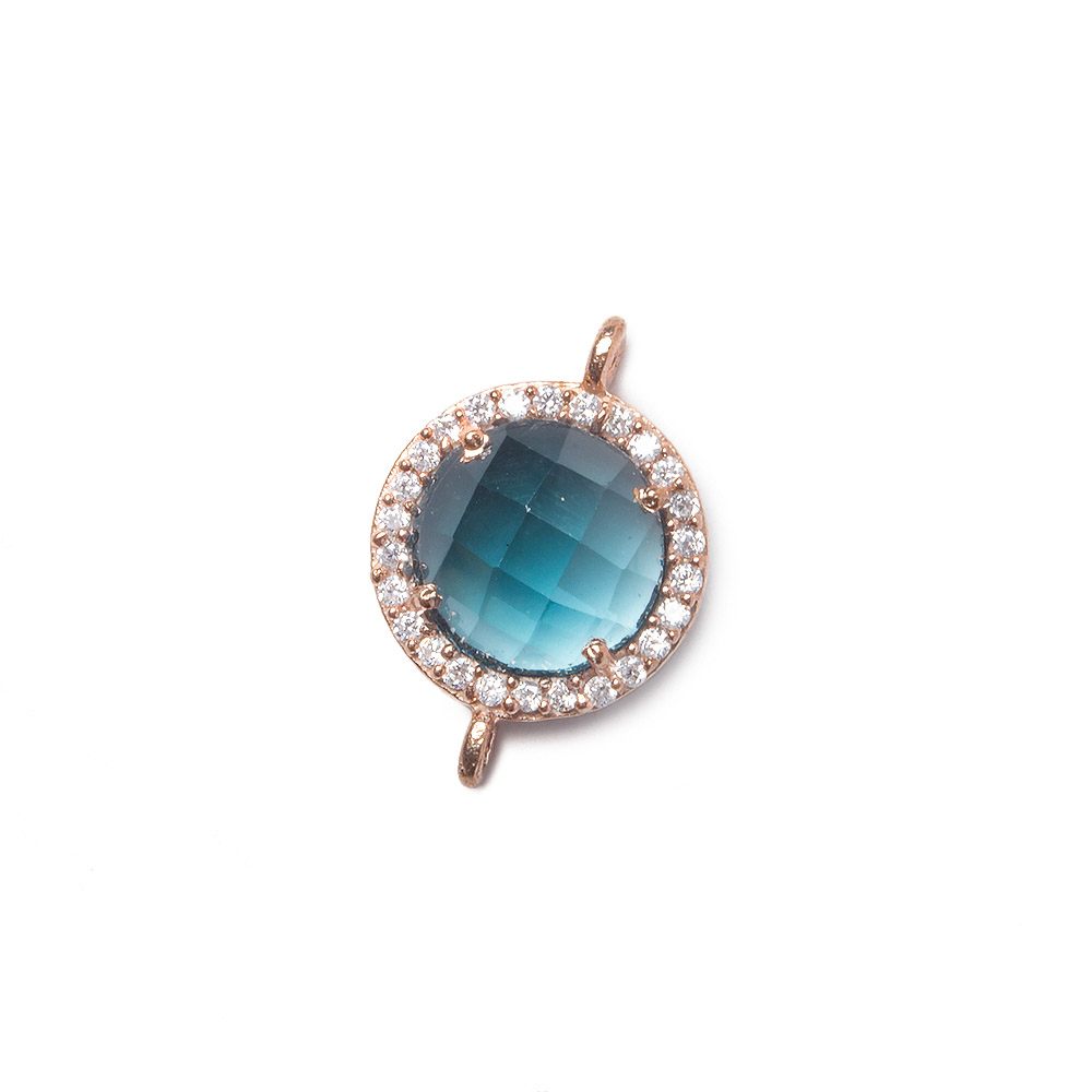 13mm Rose Gold Bezel White CZ and London Blue Quartz Coin Connector 1 focal bead - Beadsofcambay.com