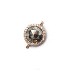 13mm Rose Gold Bezel White CZ and Pyrite Coin Connector 1 focal bead - Beadsofcambay.com