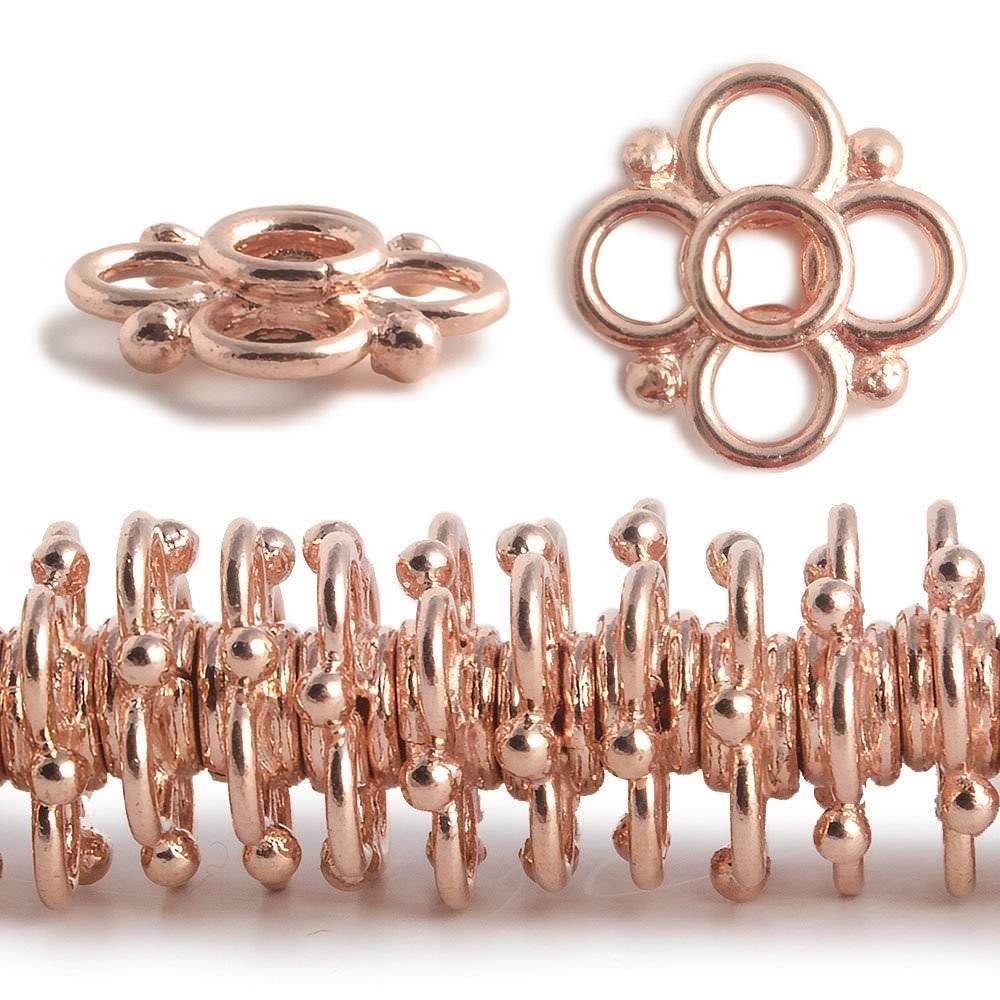 13mm Rose Gold Quatrefoil 3mm ID Connector Bead Strand 8 inch 61 pieces - Beadsofcambay.com