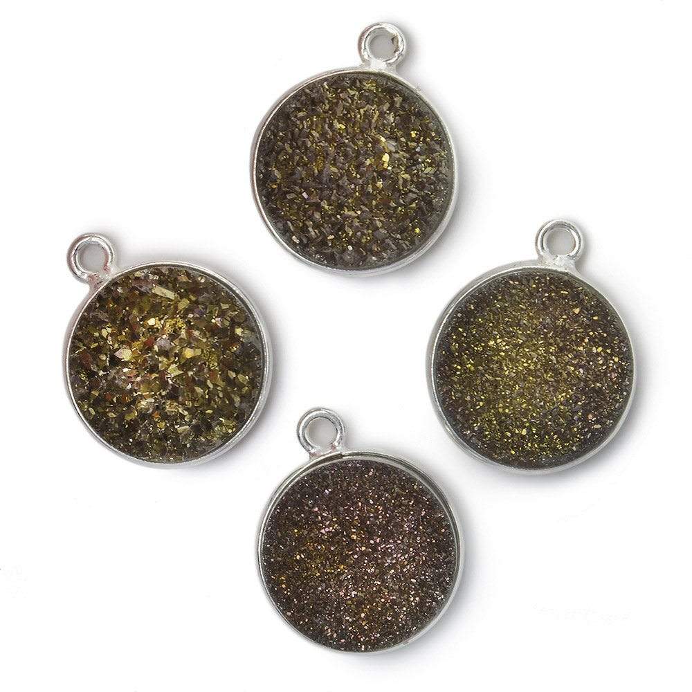 13mm Silver .925 Bezel Metallic Bronze Drusy Coin Pendant 1 piece - Beadsofcambay.com