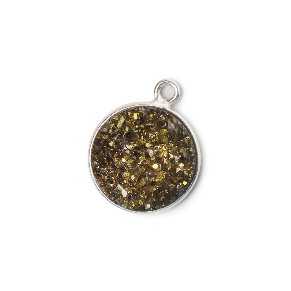 13mm Silver .925 Bezel Metallic Bronze Drusy Coin Pendant 1 piece - Beadsofcambay.com